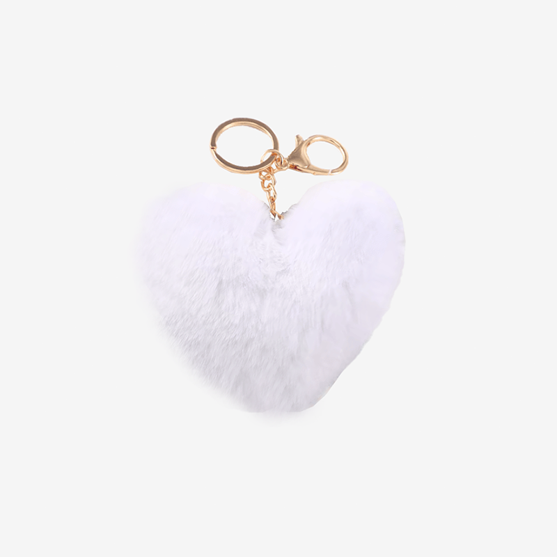 Porte-Clefs Coeur de Fourrure Blanc