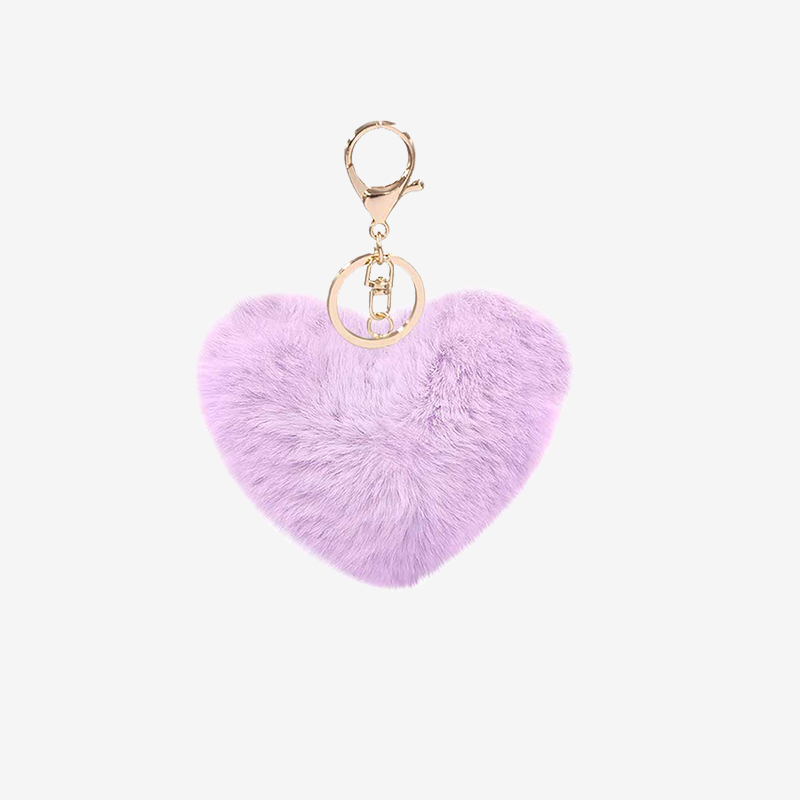 Porte-Clefs Coeur de Fourrure Mauve