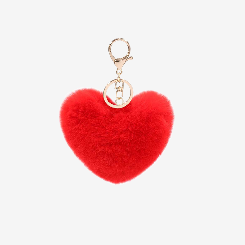 Porte-Clefs Coeur de Fourrure Rouge