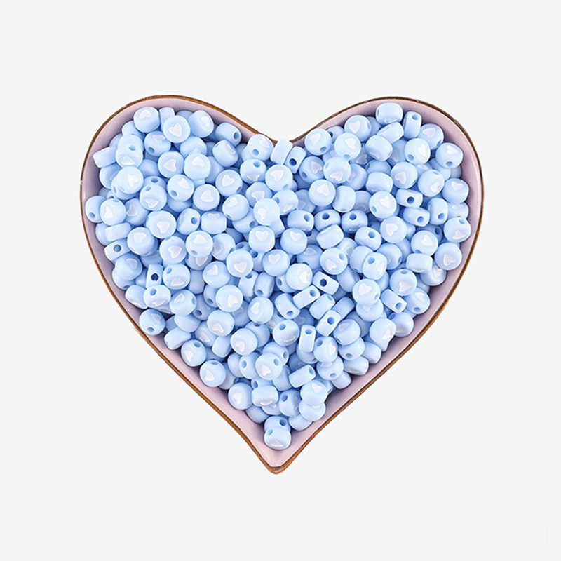 Perles Rondes Bleu Azurin Coeur Blanc