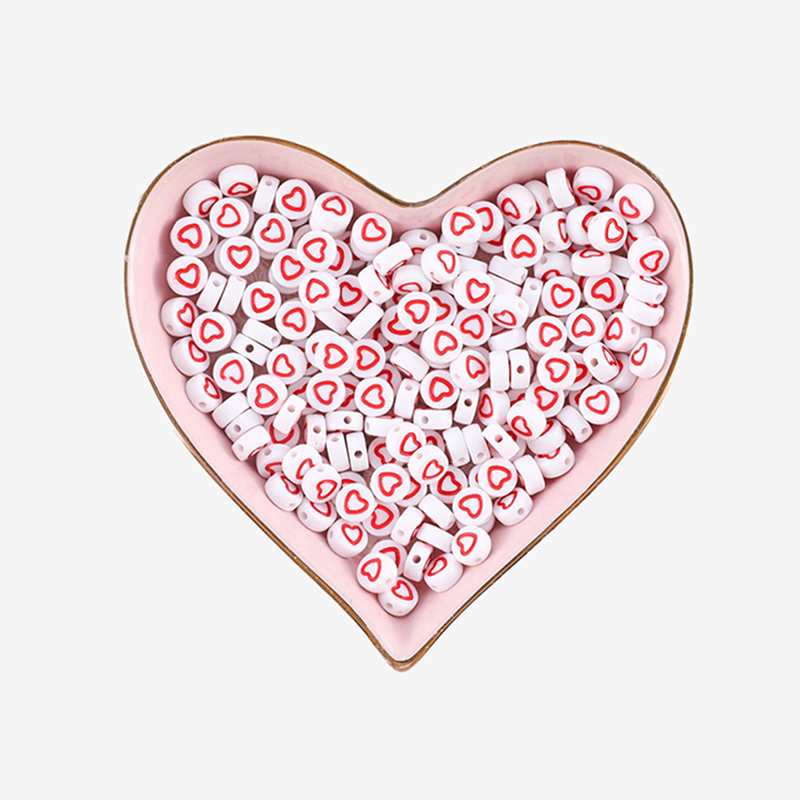 Perles Rondes Blanches Coeur Corail