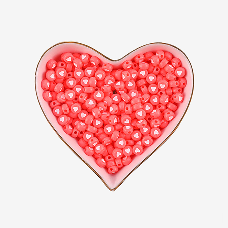 Perles Rondes Corail Coeur Blanc