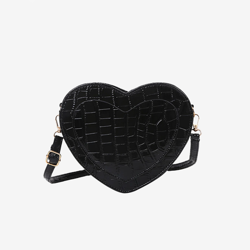 Sac à Main Coeur Croco Noir
