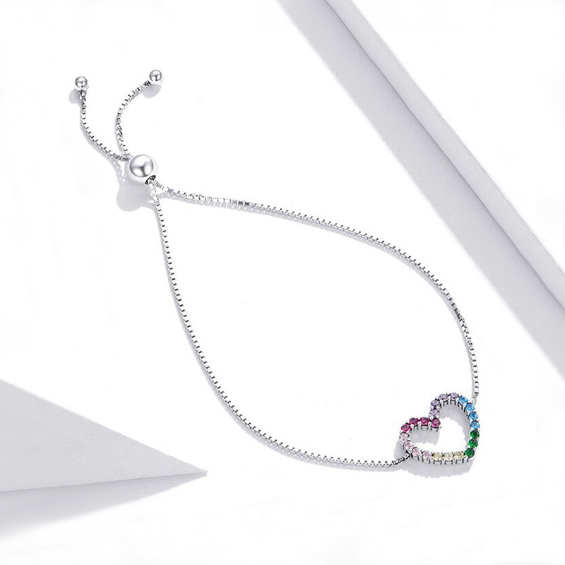 Bracelet Coeur Serti Arc en Ciel