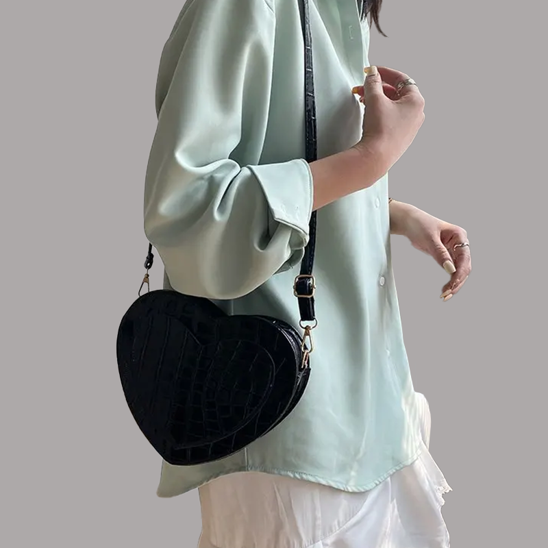 Sac à Main Coeur Croco Noir