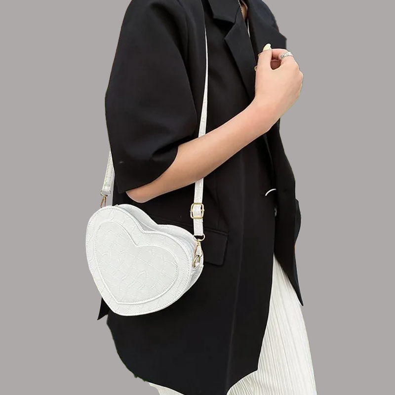 Sac à Main Coeur Croco Blanc