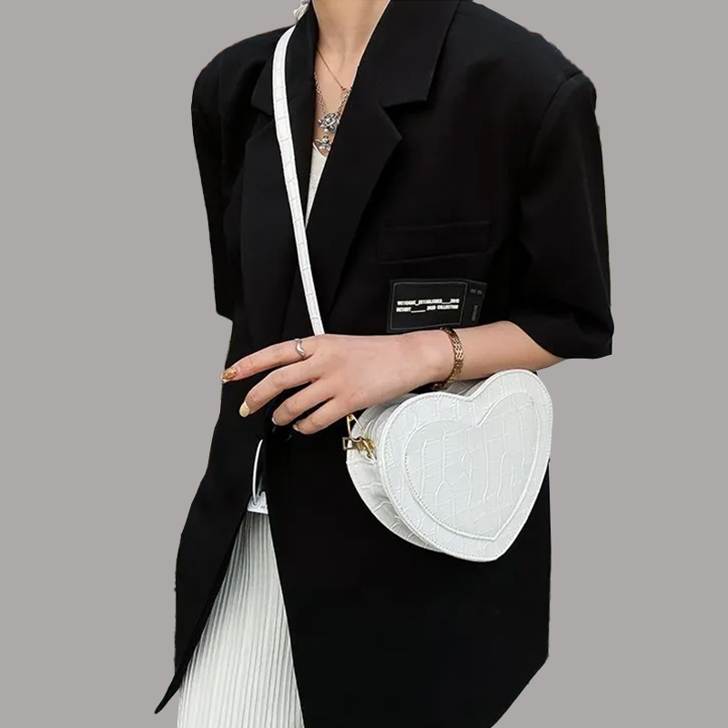 Sac à Main Coeur Croco Blanc