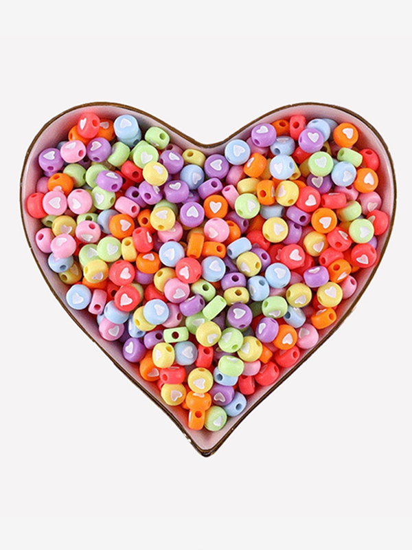 Perles Rondes Multicolores Coeur Blanc