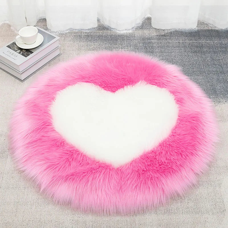 Tapis Coeur Fourrure Rose