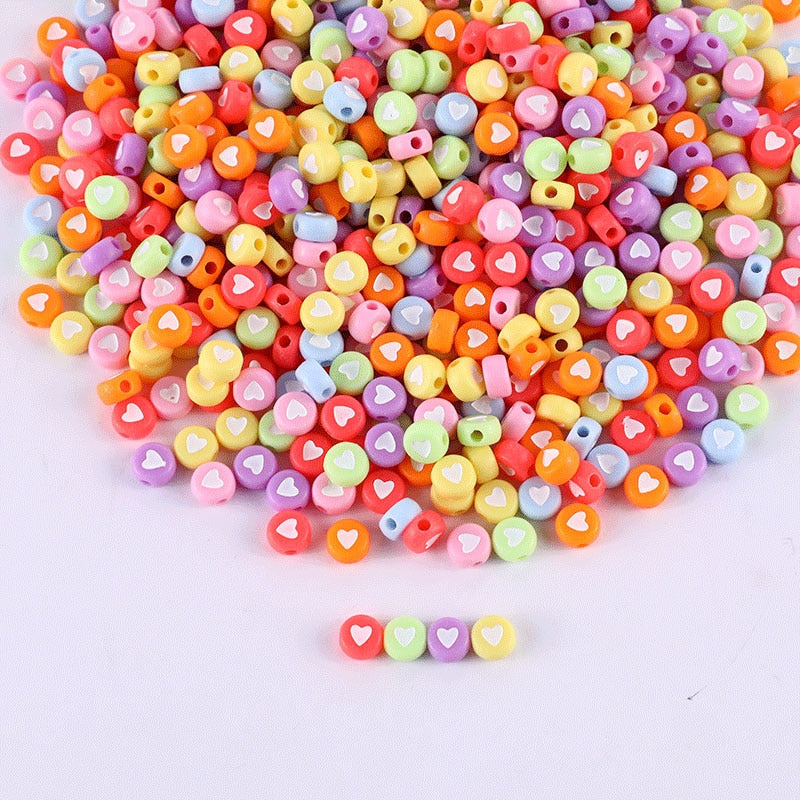 Perles Rondes Multicolores Coeur Blanc
