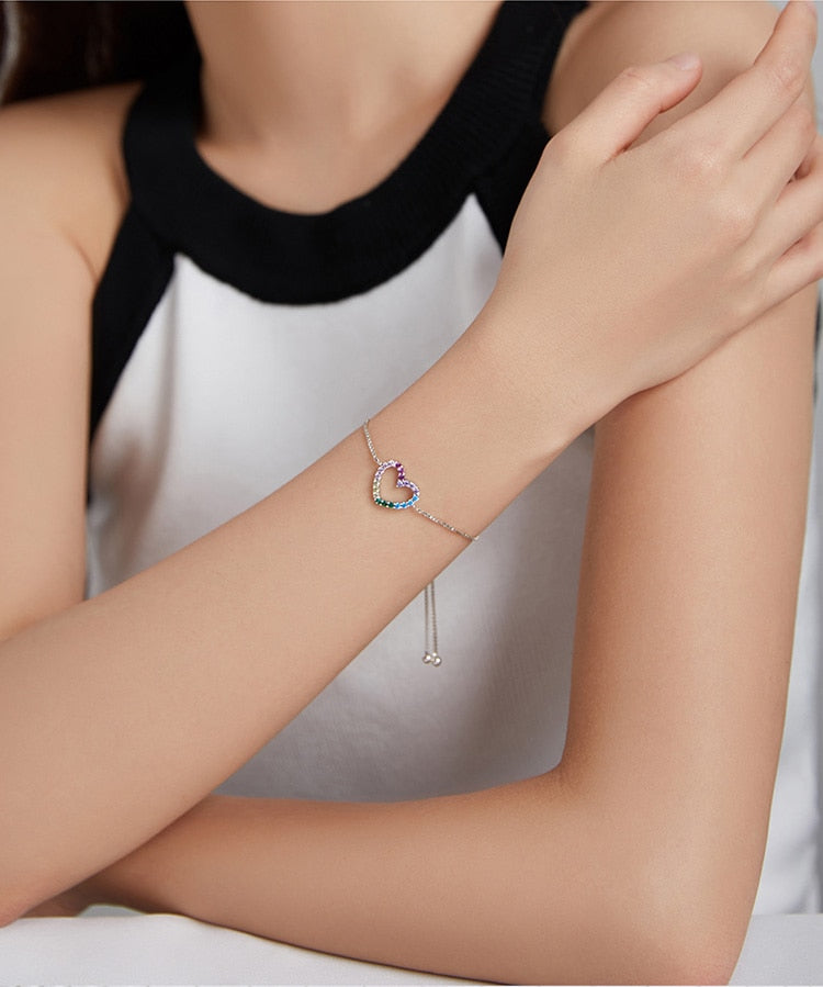 Bracelet Coeur Serti Arc en Ciel