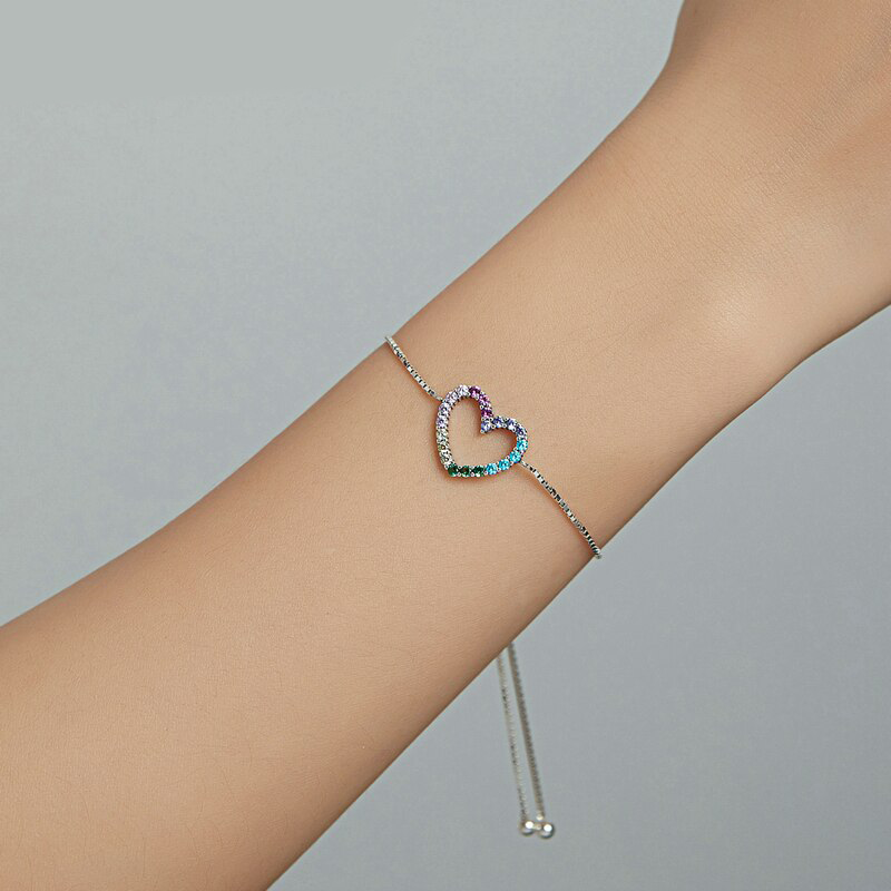 Bracelet Coeur Serti Arc en Ciel
