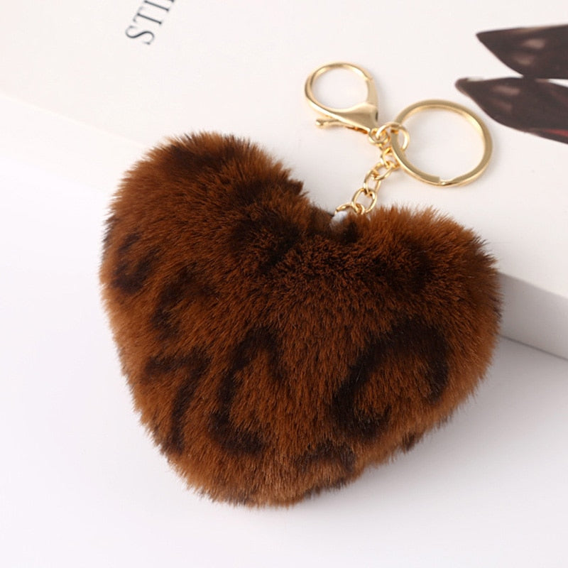 Porte-Clefs Coeur Léopard Fourrure Marron
