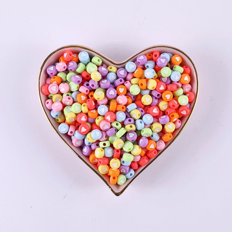 Perles Rondes Multicolores Coeur Blanc
