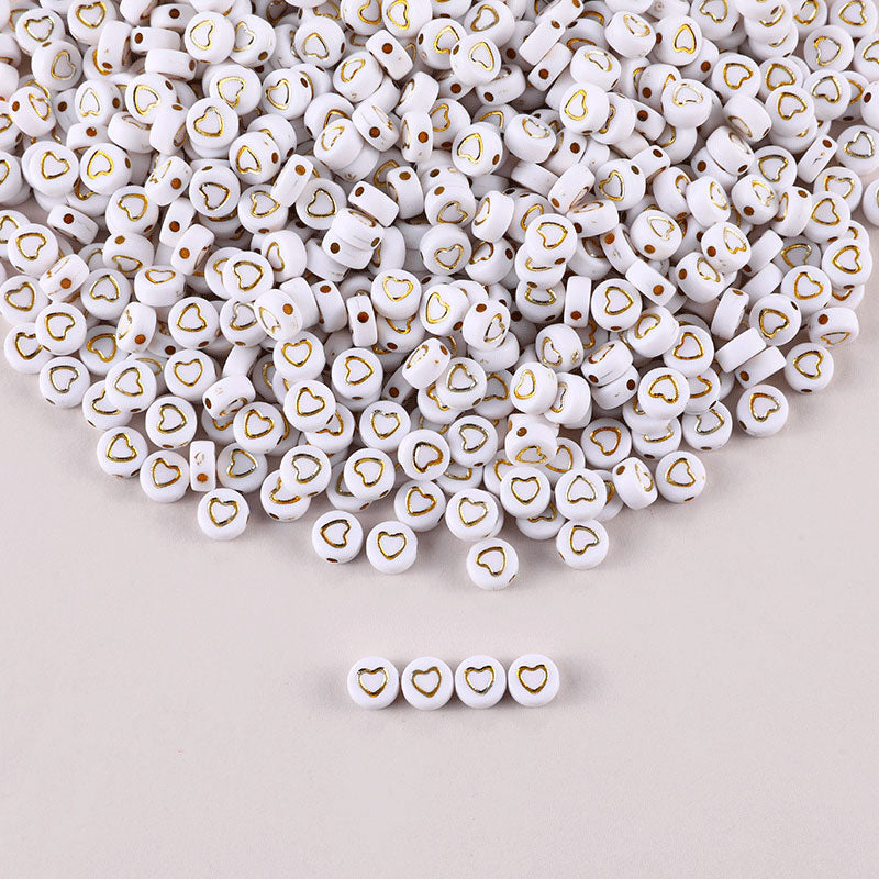 Perles Rondes Blanches Coeur Doré