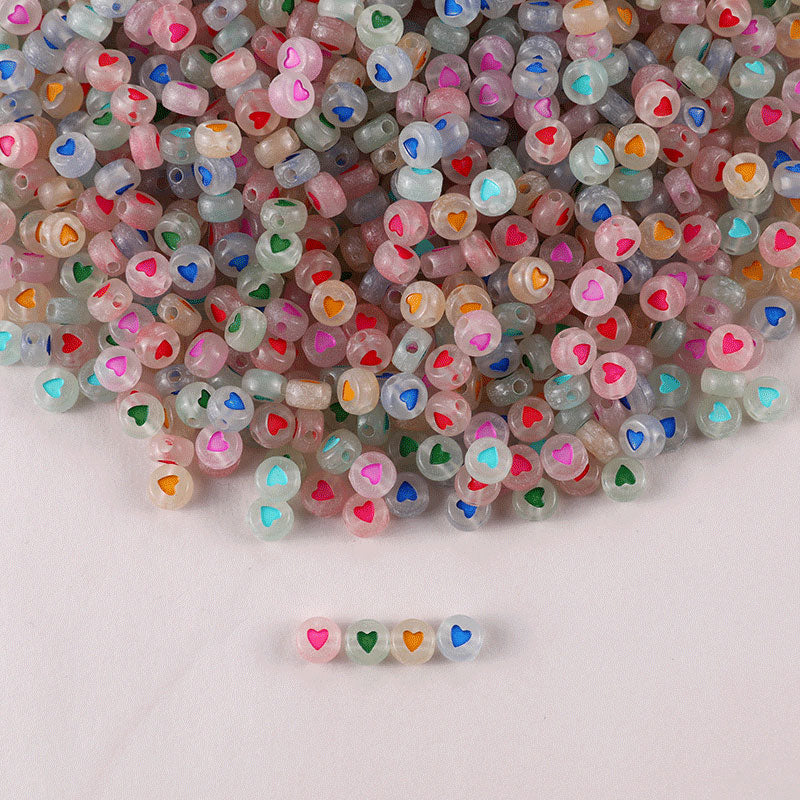 Perles Rondes Transparentes Coeur Coloré