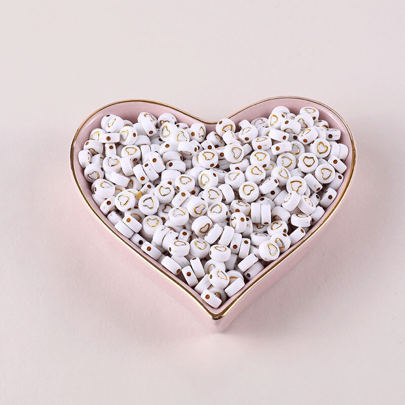 Perles Rondes Blanches Coeur Doré