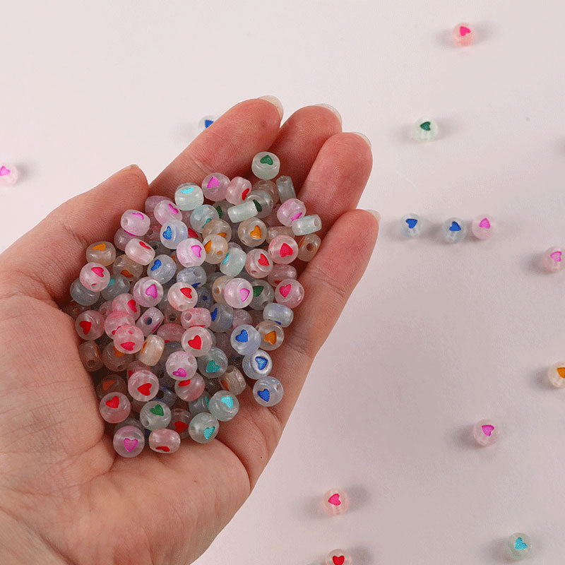 Perles Rondes Transparentes Coeur Coloré