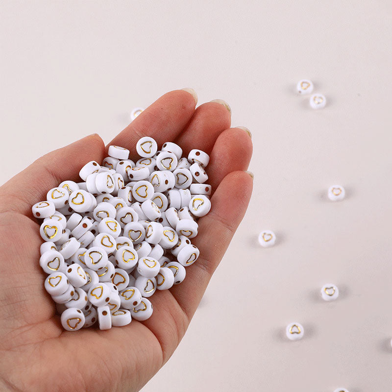 Perles Rondes Blanches Coeur Doré