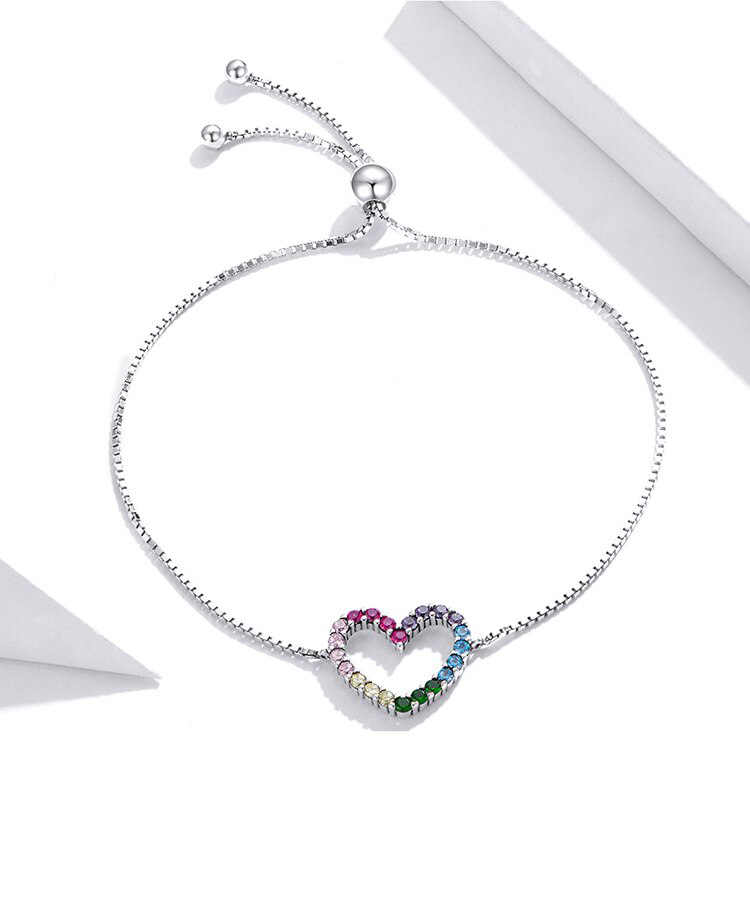 Bracelet Coeur Serti Arc en Ciel