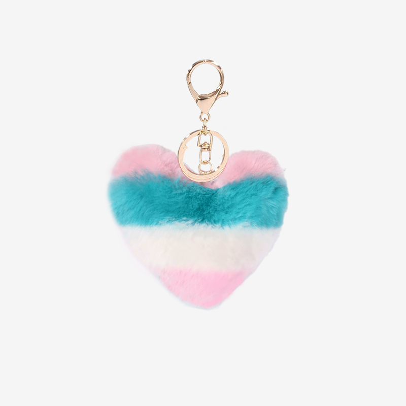 Porte Clefs Coeur Fourrure Rose Blanc Bleu