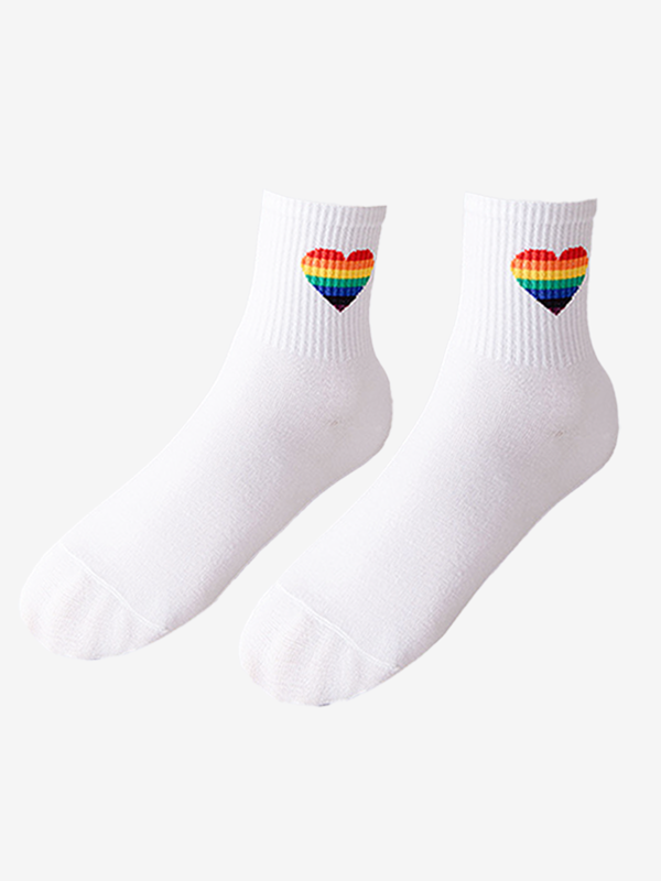 Chaussettes Arc en Ciel Coeur Blanches