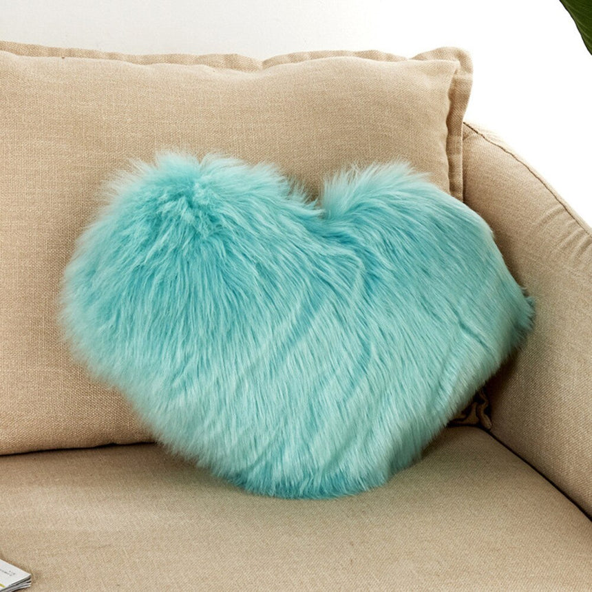 Coussin Coeur Fourrure Azur