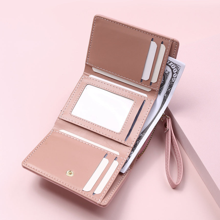 Geestock Women's Wallet for PU Leather Fashion Embroidered Love Tri-fold Small Wallet Card Holder Multi-card Slot Coin Purses