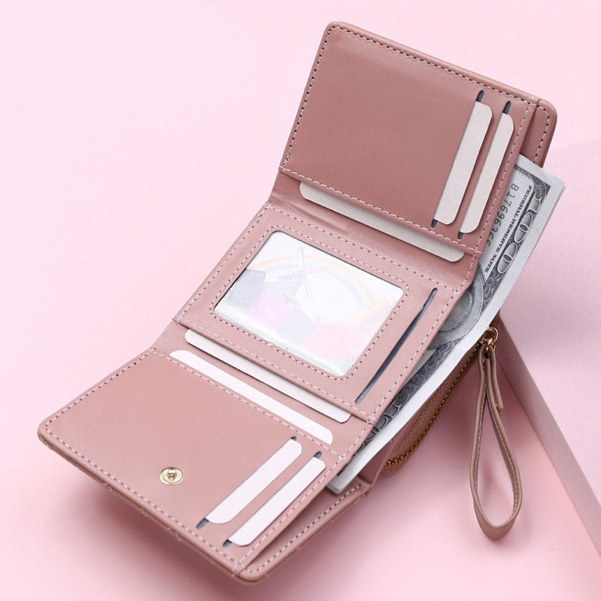Geestock Women's Wallet for PU Leather Fashion Embroidered Love Tri-fold Small Wallet Card Holder Multi-card Slot Coin Purses