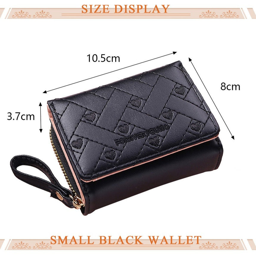 Geestock Women's Wallet for PU Leather Fashion Embroidered Love Tri-fold Small Wallet Card Holder Multi-card Slot Coin Purses
