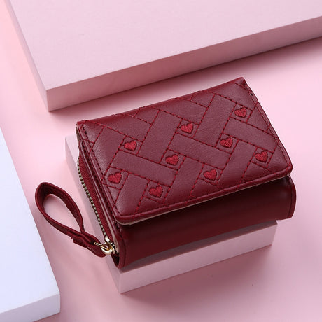 Geestock Women's Wallet for PU Leather Fashion Embroidered Love Tri-fold Small Wallet Card Holder Multi-card Slot Coin Purses