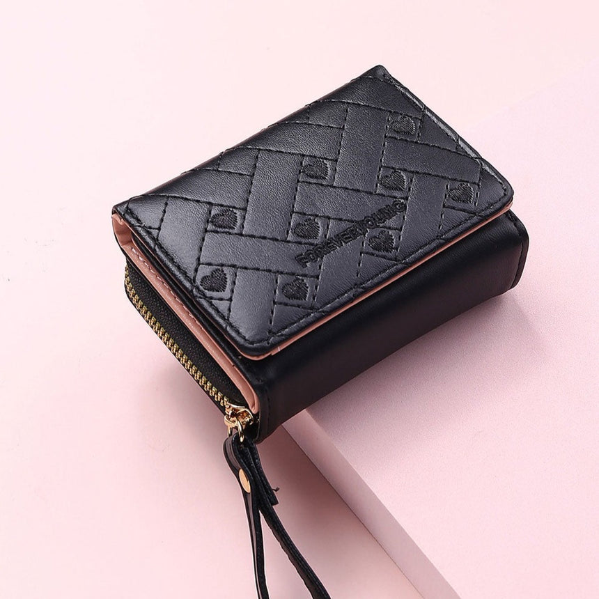 Geestock Women's Wallet for PU Leather Fashion Embroidered Love Tri-fold Small Wallet Card Holder Multi-card Slot Coin Purses