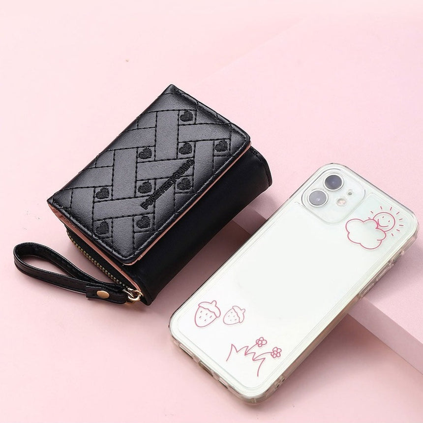 Geestock Women's Wallet for PU Leather Fashion Embroidered Love Tri-fold Small Wallet Card Holder Multi-card Slot Coin Purses
