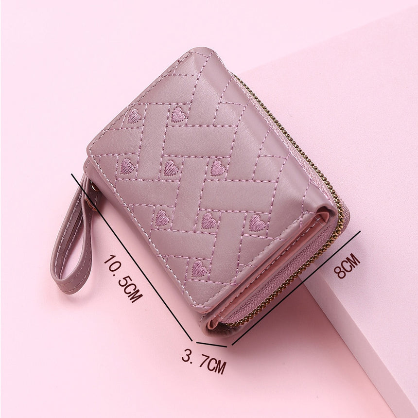 Geestock Women's Wallet for PU Leather Fashion Embroidered Love Tri-fold Small Wallet Card Holder Multi-card Slot Coin Purses