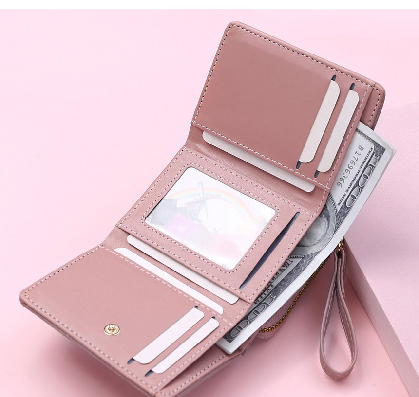 Geestock Women's Wallet for PU Leather Fashion Embroidered Love Tri-fold Small Wallet Card Holder Multi-card Slot Coin Purses