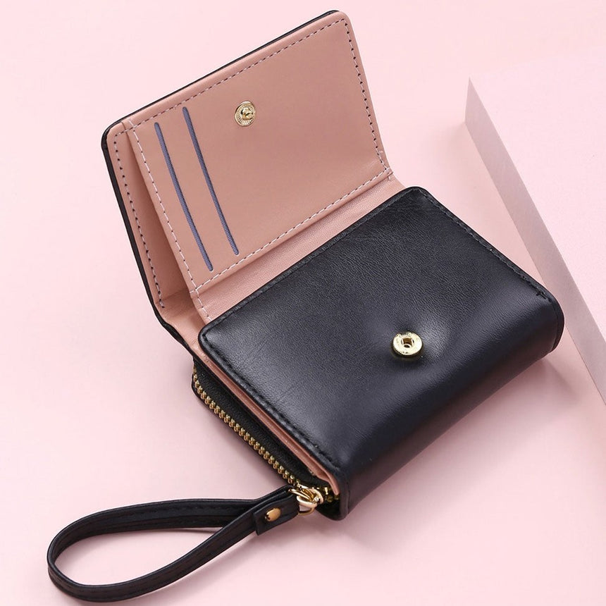 Geestock Women's Wallet for PU Leather Fashion Embroidered Love Tri-fold Small Wallet Card Holder Multi-card Slot Coin Purses