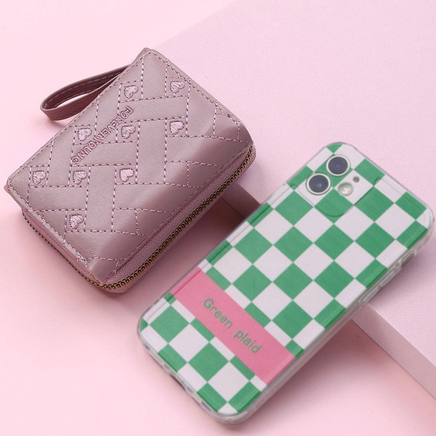 Geestock Women's Wallet for PU Leather Fashion Embroidered Love Tri-fold Small Wallet Card Holder Multi-card Slot Coin Purses