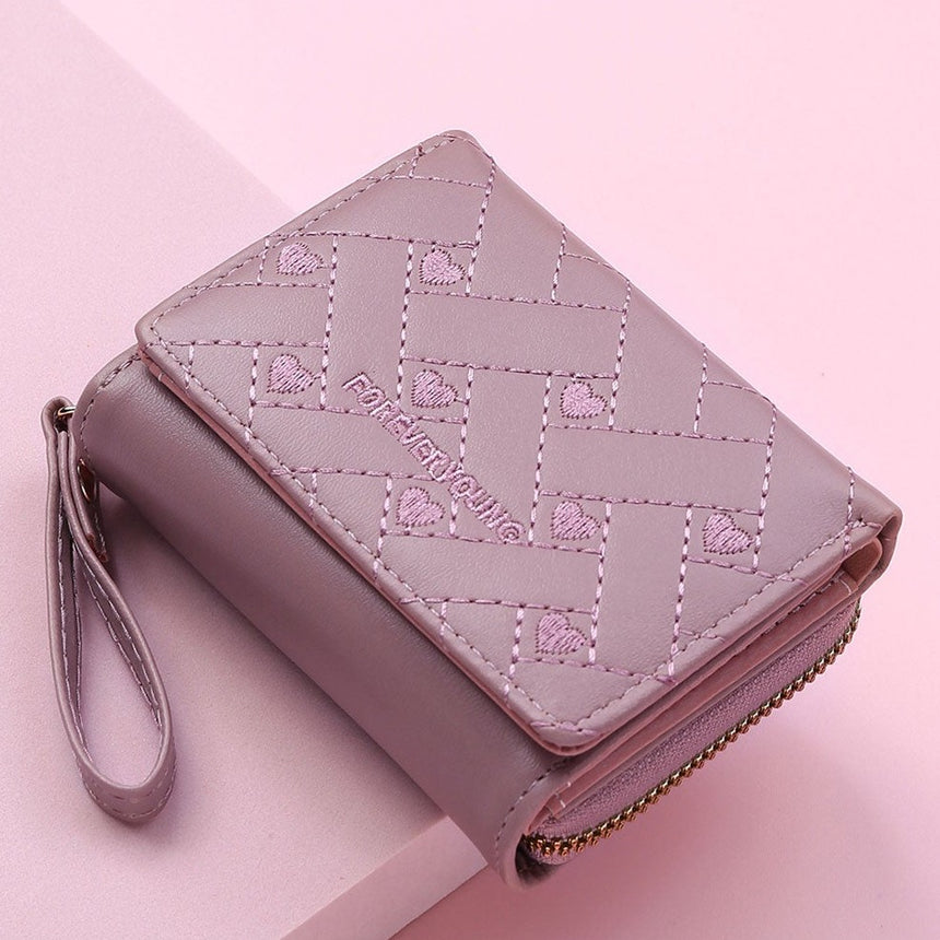 Geestock Women's Wallet for PU Leather Fashion Embroidered Love Tri-fold Small Wallet Card Holder Multi-card Slot Coin Purses