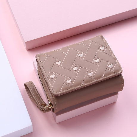 Geestock Women's Wallet for PU Leather Fashion Embroidered Love Tri-fold Small Wallet Card Holder Multi-card Slot Coin Purses