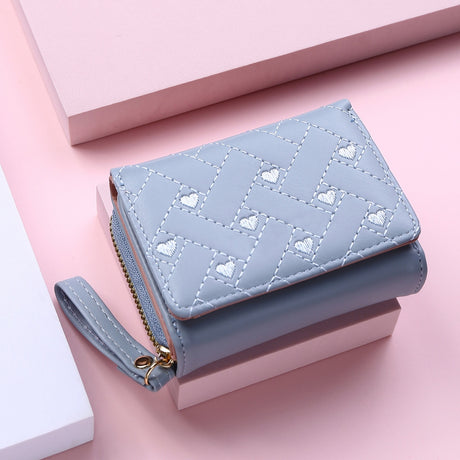 Geestock Women's Wallet for PU Leather Fashion Embroidered Love Tri-fold Small Wallet Card Holder Multi-card Slot Coin Purses