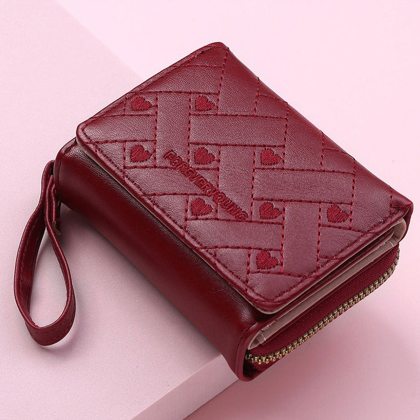 Geestock Women's Wallet for PU Leather Fashion Embroidered Love Tri-fold Small Wallet Card Holder Multi-card Slot Coin Purses