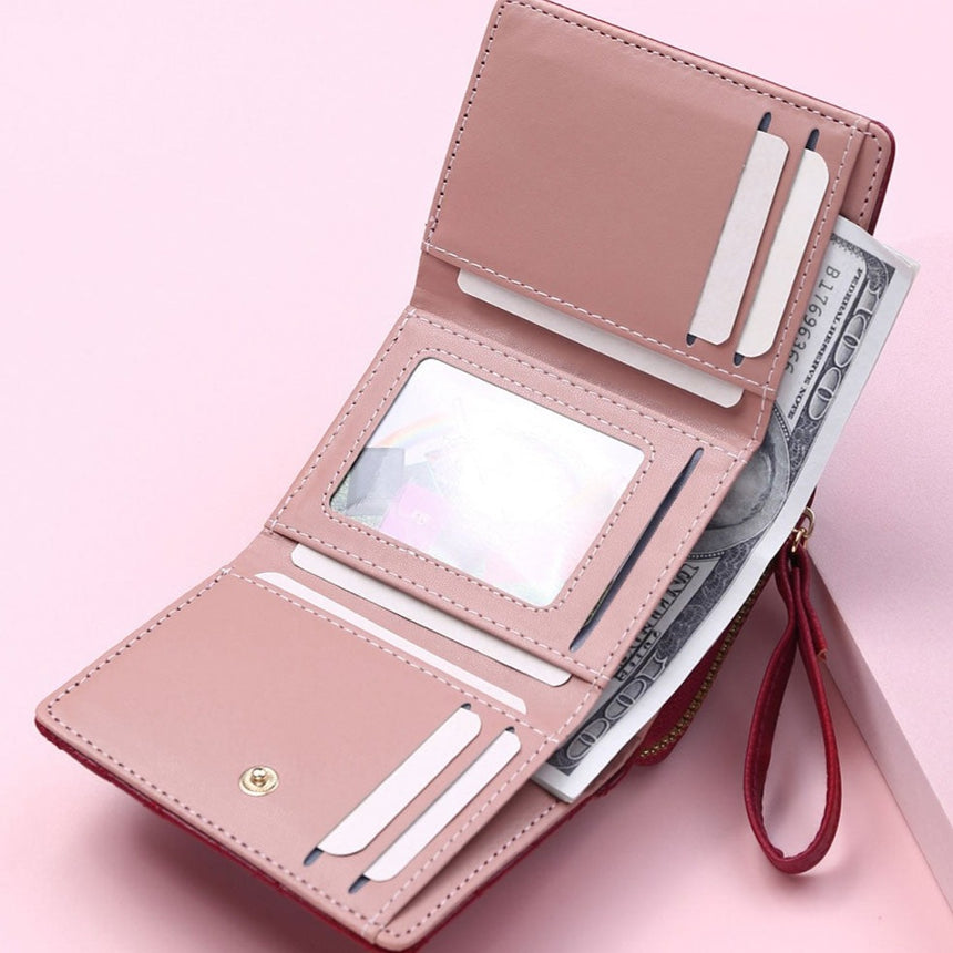Geestock Women's Wallet for PU Leather Fashion Embroidered Love Tri-fold Small Wallet Card Holder Multi-card Slot Coin Purses