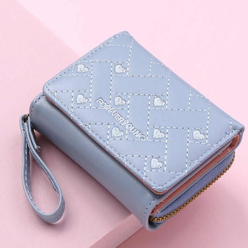 Geestock Women's Wallet for PU Leather Fashion Embroidered Love Tri-fold Small Wallet Card Holder Multi-card Slot Coin Purses