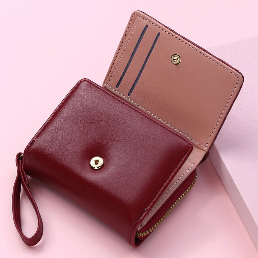 Geestock Women's Wallet for PU Leather Fashion Embroidered Love Tri-fold Small Wallet Card Holder Multi-card Slot Coin Purses