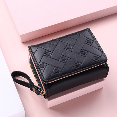 Geestock Women's Wallet for PU Leather Fashion Embroidered Love Tri-fold Small Wallet Card Holder Multi-card Slot Coin Purses