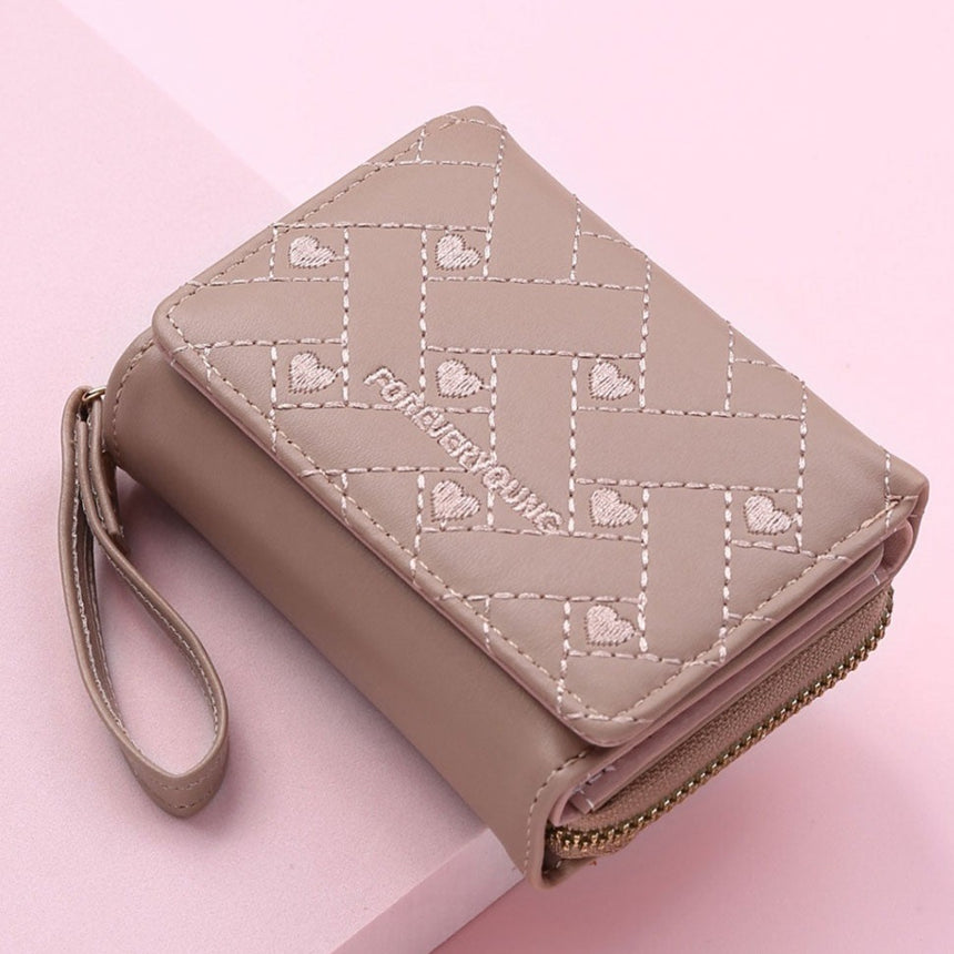 Geestock Women's Wallet for PU Leather Fashion Embroidered Love Tri-fold Small Wallet Card Holder Multi-card Slot Coin Purses
