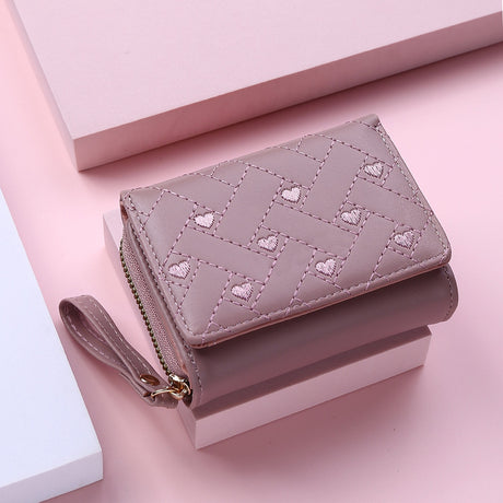 Geestock Women's Wallet for PU Leather Fashion Embroidered Love Tri-fold Small Wallet Card Holder Multi-card Slot Coin Purses